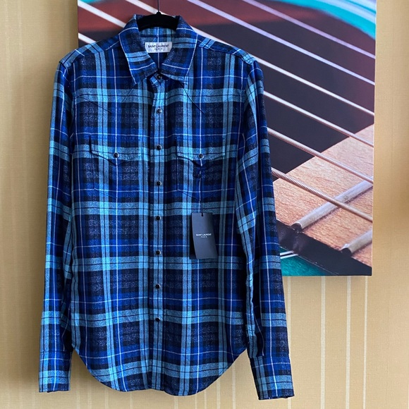 SOLD♦️SAINT LAURENT Metallic Plaid Shirt $690 - Picture 2 of 6